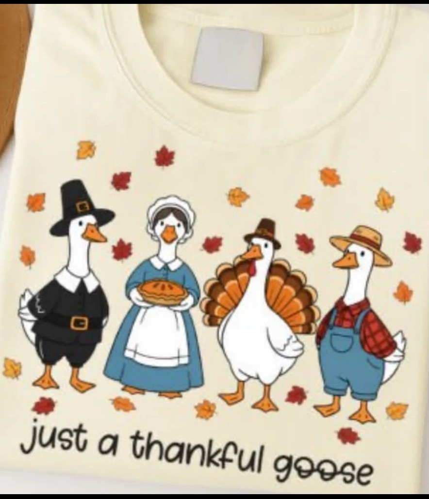 Cream tee with a just a thankful goose design