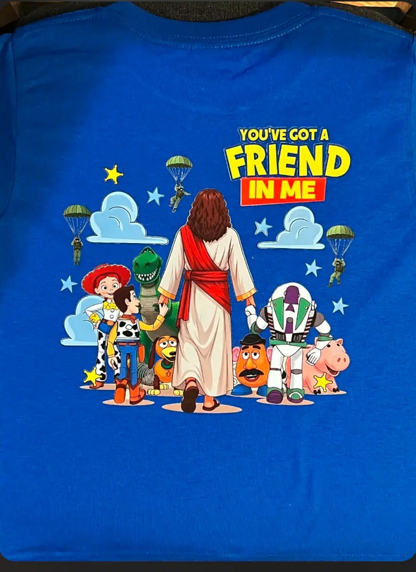 Blue t-shirt with a custom printed design